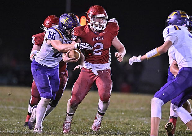 New single-season rushing yardage leader Myles McLaughlin in action last week during a playoff win over Angola. (PHOTO: Dean Reid)