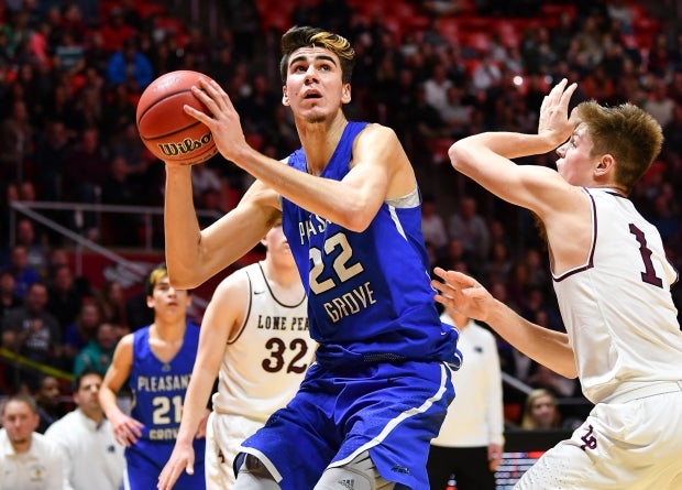 Matt Van Komen goes to work down low against Lone Peak in Utah's Class 6A state championship game.