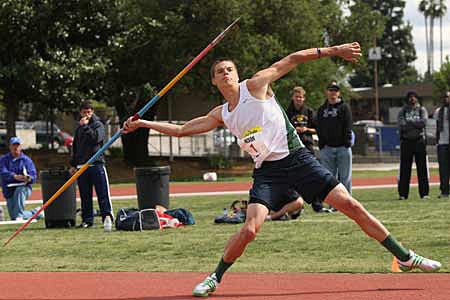 Gunnar Nixon unleashes his best javelin of the day on Friday with a mark of more than 170 feet.