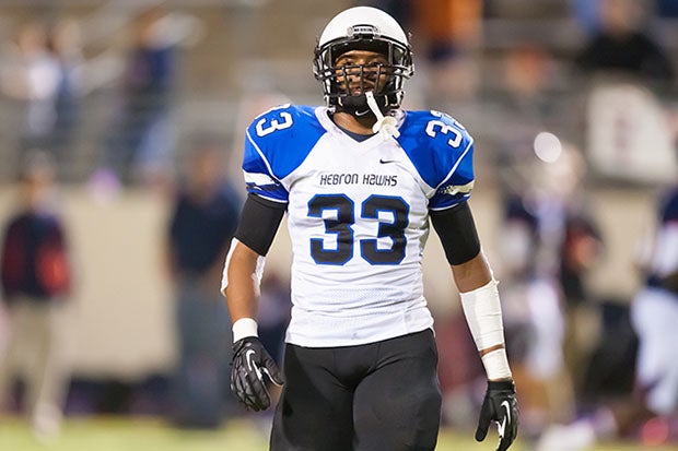 Current New York Jets safety Jamal Adams of Hebron in action during a 2012 playoff game against Denton Ryan.