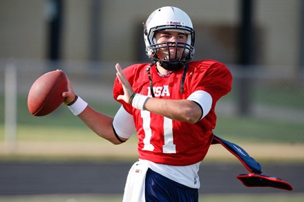 Quarterback Brayden Scott leads team USA into today's first-round game of the IFAF World Championships in Austin, Texas.