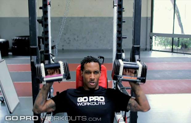 NBA guard Brandon Jennings demonstrates a press during a Go Pro Basketball Training Workout.