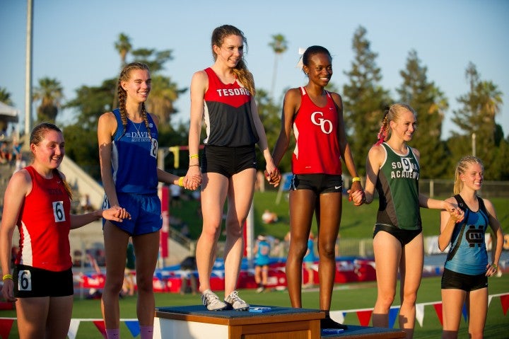 O'Keeffe, wearing No. 8, placed third last year in the 1,600-meters at the CIF state track and field meet.