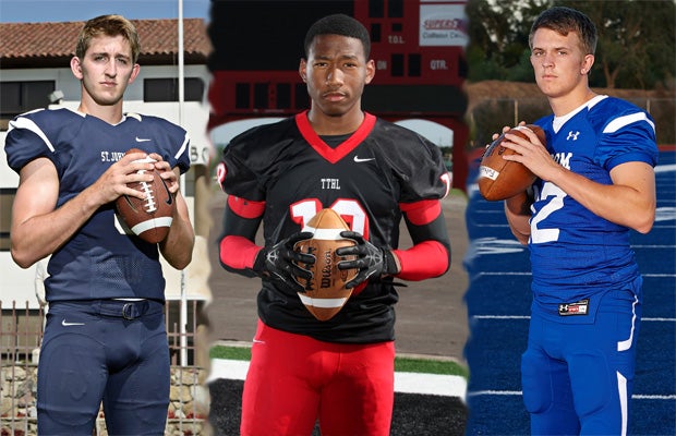 (Left to right) Josh Rosen, Damarkus Lodge and Jake Browning all hope to unseat reigning MaxPreps National Football Player of the Year Kyler Murray, who is back for his senior season.