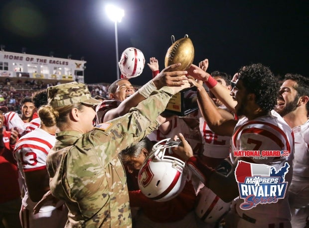 Crestview (Fla.) celebrates a 35-18 win over Niceville during the 2017 MaxPreps Rivalry Series presented by the Army National Guard.