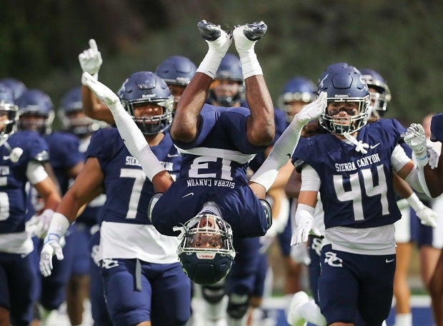 Sierra Canyon climbed in this week's top 25 media composite high school football rankings, becoming the third Golden State team to land in the top 20, following the Trailblazers' 63-6 win over Saguaro. (Photo: Rene Morales)