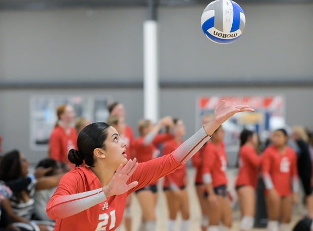 Tournament MVP Layli Ostovar serves in Mater Dei's 2-0 win over Marymount on Saturday. (PHOTO: Darin Sicurello)