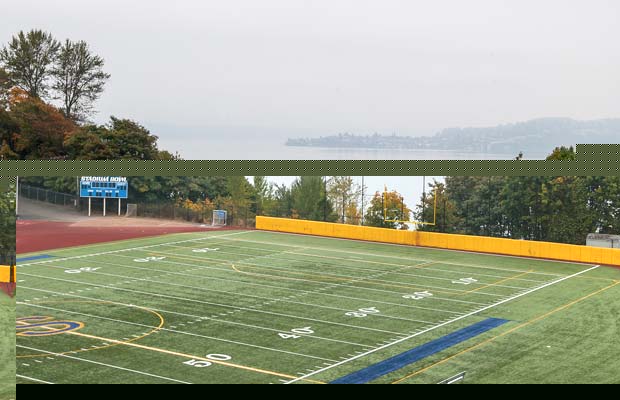 Looking toward the north end zone you can see Commencement Bay, and the land in the background is Browns Point.