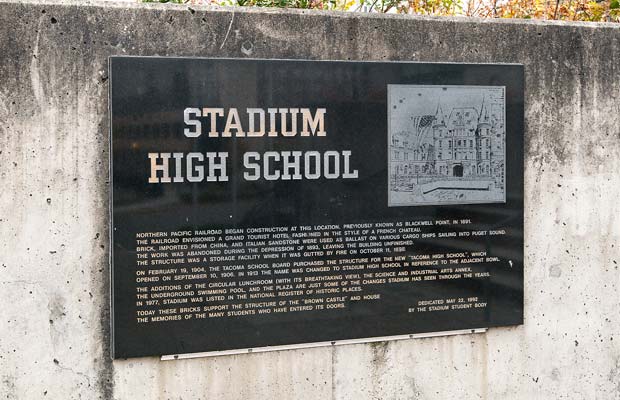Stadium High School opened in 1906. The school was first named Tacoma High School but seven years later it was renamed to reference the adjacent Stadium Bowl.