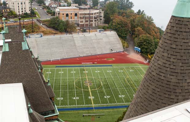 Here is a view from atop the main building looking down on the Stadium Bowl.
