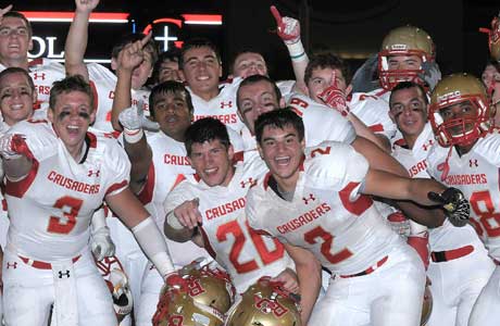 Bergen Catholic players celebrate following their victory over Bishop Gorman.