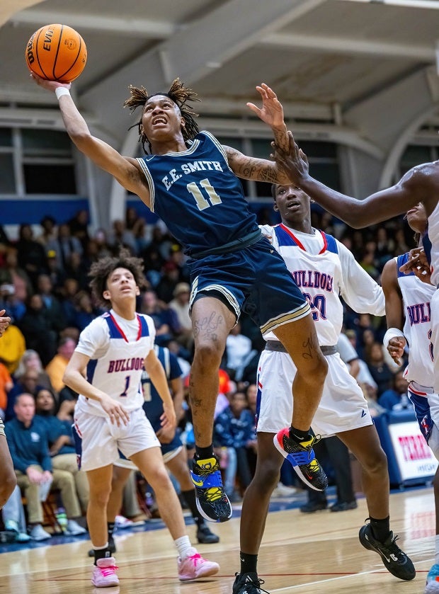 Joshua Smith of E.E. Smith leans in for a shot against Terry Sanford. (Photo: Matthew Plyler)