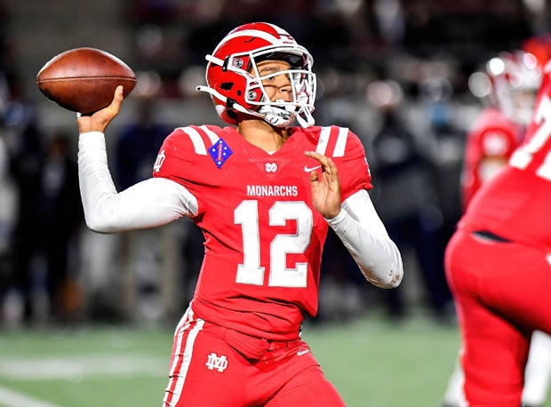 Mater Dei quarterback Elijah Brown, who led the Monarchs to a win over St. John Bosco in the spring as a freshman, played less than a quarter on Friday night.  
