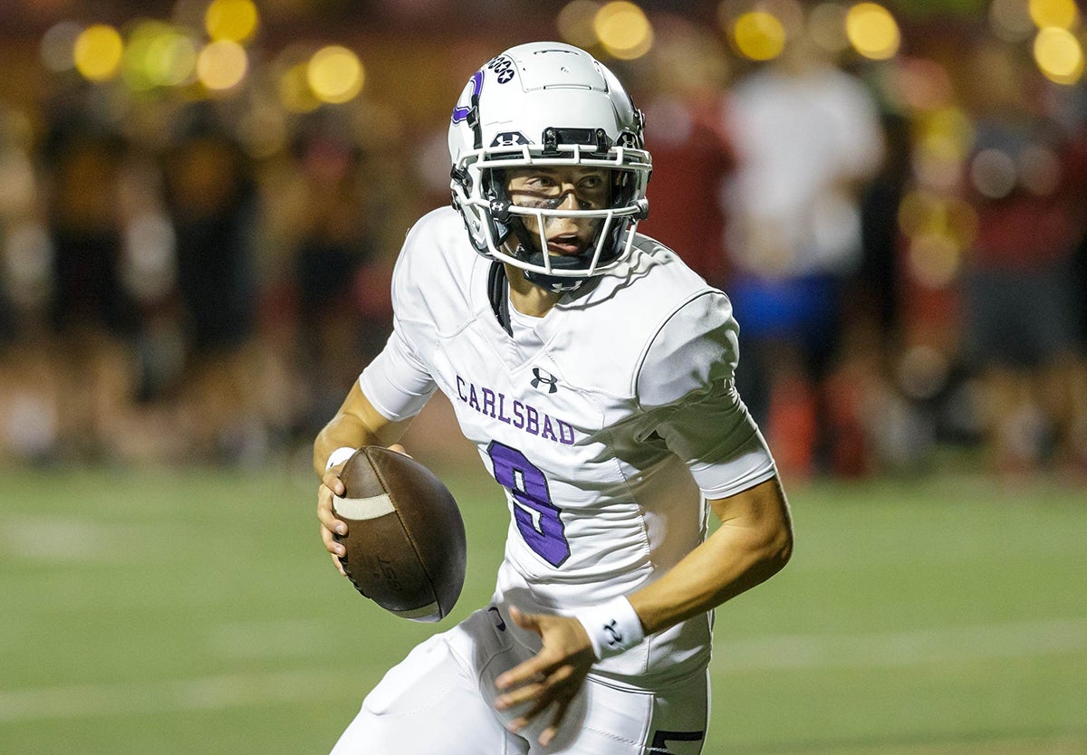 Five-star quarterback Julian Sayin led Carlsbad deep into the San Diego Section playoffs after throwing for 2,708 and 27 touchdowns last season. The No. 23 player in the nation is headed to Alabama. (Photo: Scott Padgett)