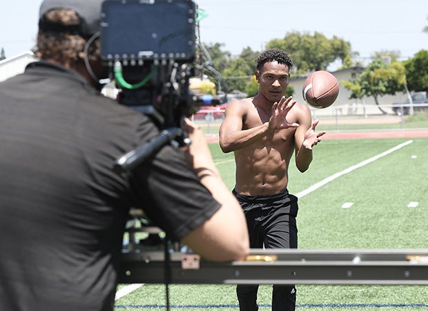 Chris Steele catches a pass while being filmed for the WeNext profile.