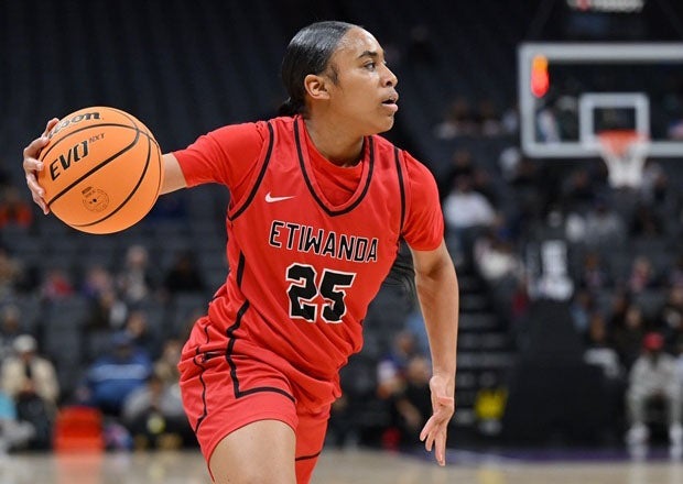 Aliyahna "Puff" Morris of Etiwanda leads the MaxPreps California Girls Basketball All-State Team as the Player of the Year after leading the Eagles to their third straight Open Division title. The Cal commit averaged 24 points as Etiwanda went 28-5. (FILE PHOTO: David Steutel)