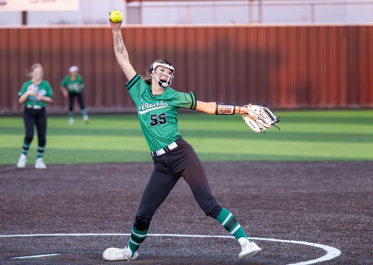 Rylee Spivey of Kerens (Texas) is No. 11 in the nation with 257 strikeouts. On April 4 she struck out 17 batters in six innings of work. (PHOTO: Cody Dickerson)
