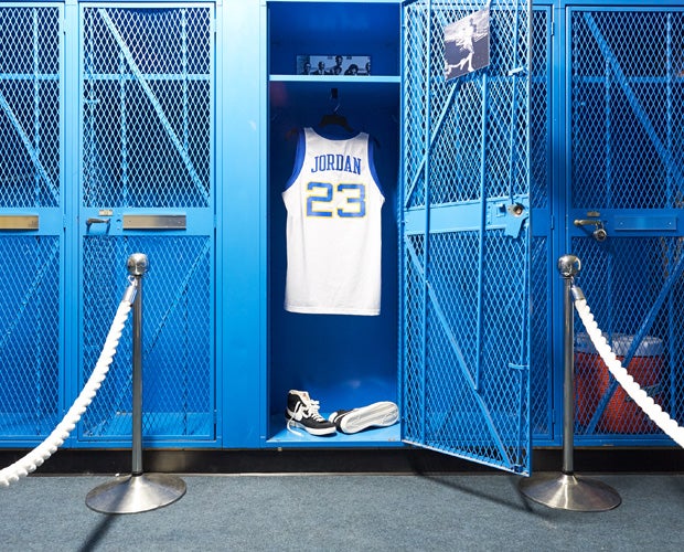 A Michael Jordan high school replica jersey was on display in the school's locker room during a recent basketball tournament. 