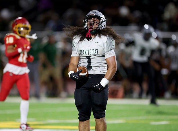 Granite Bay's Isaiah Ene has helped the Grizzlies into the NorCal Top 20 football rankings. He ran for 160 yards and three scores last week in a 49-10 win over Whitney. (Photo: Dennis Lee)