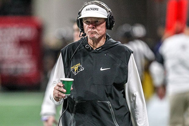 Rush Propst patrols the Colquitt County sideline during the 2018 Class 7A state championship game.