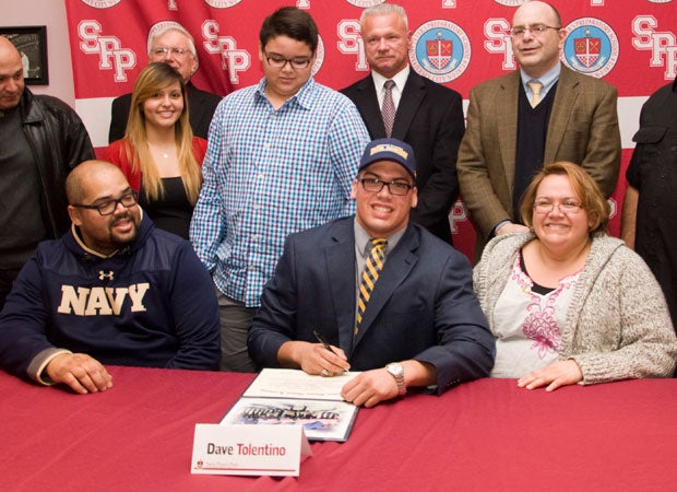 Dave Tolentino of St. Peter's Prep (Jersey city, N.J.) signed with Navy.