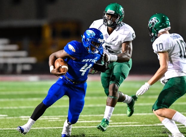 New Ohio State commitment Baron Browning looks to bring down a ballcarrier two weeks ago against Wilmer-Hutchins.