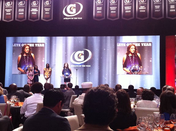 Breanna Stewart receiving her award.