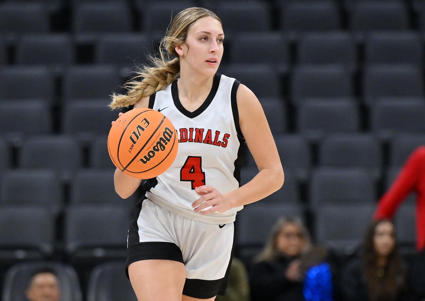 Teagan Hayes, a Tennessee-Martin softball commit, led Woodland Christian with 18 points in its 47-41 Division V state title win Friday over Rosamond. (PHOTO: David Steutel)