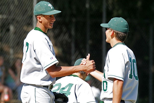 Colin Kaepernick celebrates with a teammate during a 2006 high school baseball game.