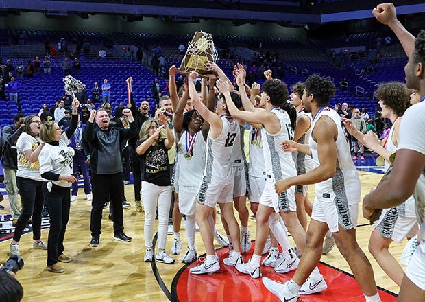 Plano East lifts the Class 6A state championship trophy after beating Stony Point at the Alamodome in San Antonio earlier this month. (Photo: Robbie Rakestraw)