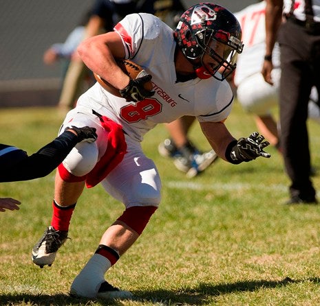 Strasburg running back Jacob Smith has been one of the senior leaders for the undefeated Indians. Strasburg puts its undefeated record on the line at Bennett this week in a key Frontier League matchup.