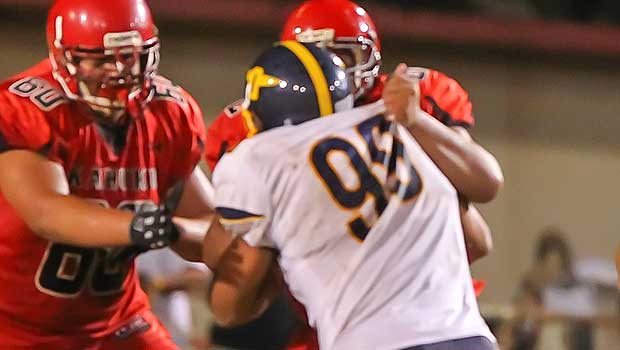 Only a sophomore, Canton Kaumatule (99) is already commanding double-teams.