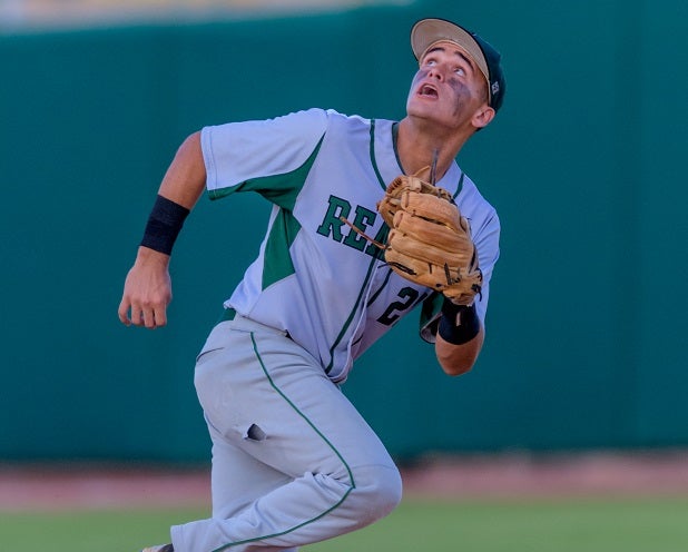 Ramon Garza of Reagan (San Antonio) eyes a pop fly during a Class 6A state playoff game.