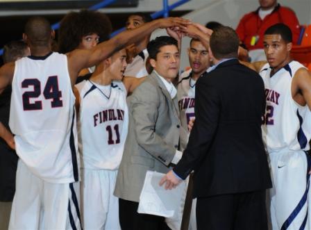Head coach Michael Peck and Findlay Prep friday night at the Marshall County Hoopfest.