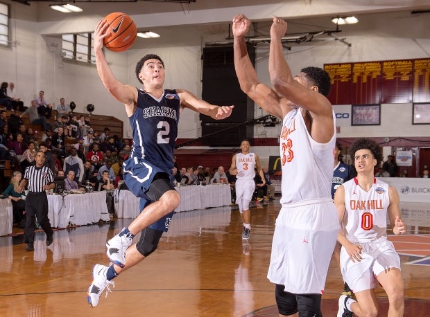 Future New Mexico Lobo Drue Drinnon takes it to the basket during Friday's win over Oak Hill Academy at GEICO Nationals.