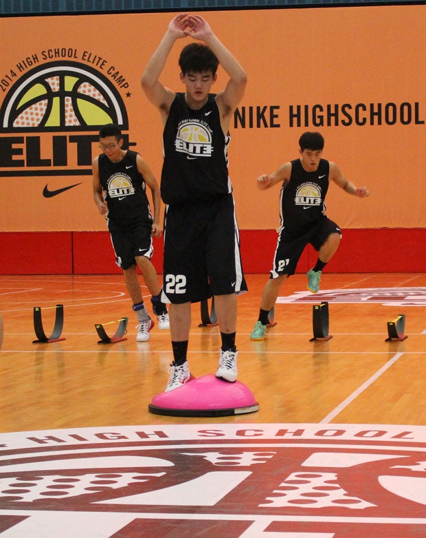 Players condition at the Nike High School Elite Camp in Shanghai. 