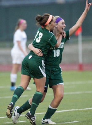 Meader celebrates a goal.