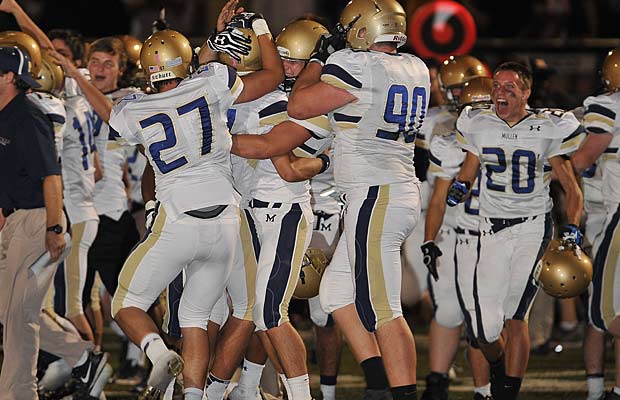 Mullen celebrates after its hard-fought opening week win against Valor Christian.