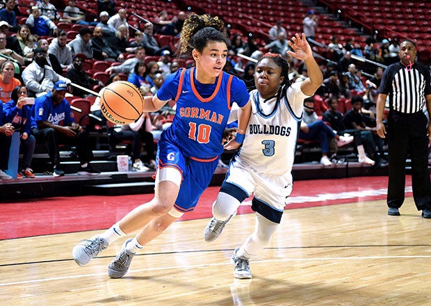 Aaliah Spaight drives to the basket during Bishop Gorman's win over Centennial in the Class 5A state championship game. (Photo: Jules Karney)