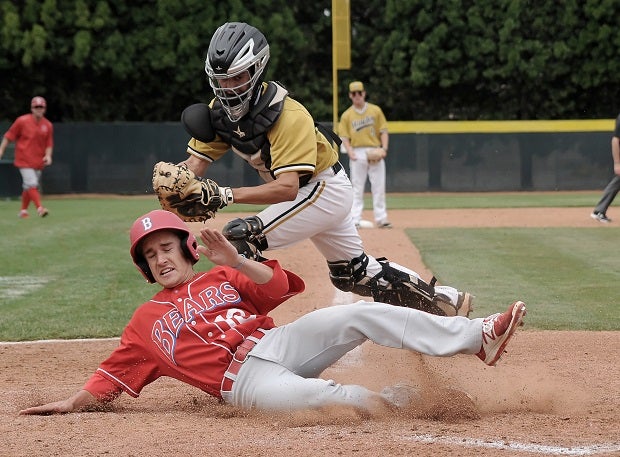 TJ Hormel of Buchanan beats the ball to the plate in a recent game against El Dorado.