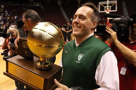 St. Mary's coach Curtis Ekmark enjoys his team's second straight state title.