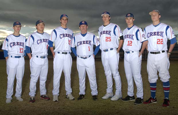 Head coach Marc Johnson has eight starters back from last year's Class 5A state championship team. From left to right: Dyllin Mucha, Ethan Kang, Dimitri Casas, Johnson, Derik Beauprez, Lane Milligan and Griffin Jax.