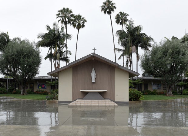 One of the two locations on the Bishop Amat campus used for the photo shoot was the Grotto.