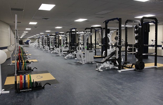 A 5,800-square-foot wrestling area and locker room has been added on the home side. A larger weight room (268 feet by 42 feet) has been added under the visitors' side.