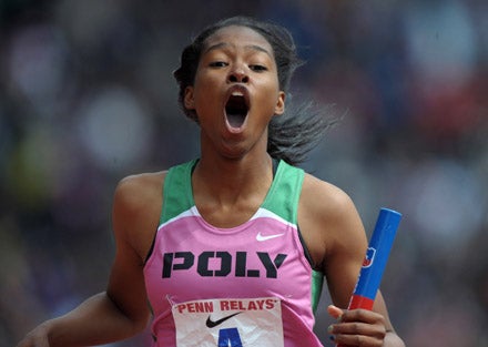 Ariana Washington reacts to Poly's stunning fight-from-behind and historic 400 relay victory.