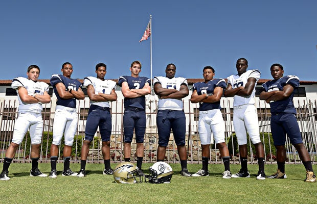 Leading the charge for St. John Bosco this season are players (left to right): Sean McGrew, Mykal Tolliver, Jared Harrell, Josh Rosen, Zachary Robertson, Nas Anesi, D.J. Morgan and Clifford Simms.