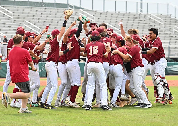 Cypress Woods celebrates a series win over Rockwall-Heath last week in the Texas Class 6A regional semifinals. The Wildcats went on to sweep The Woodlands over the weekend in the regional finals. (Photo: Jo Ann Nowak)