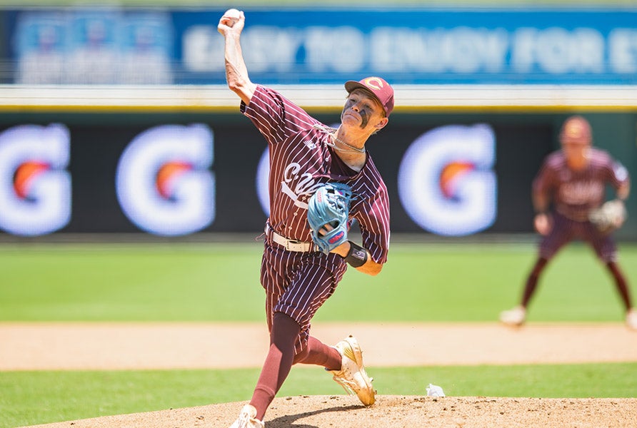 In 2024, Logan Jenkins and Collinsville teammate Rylan Newman pulled off a unique feat by trying for the national lead in pitching wins. The duo led the Pirates the Class 2A state championship in Texas. (PHOTO: Tim Dunnahoo)