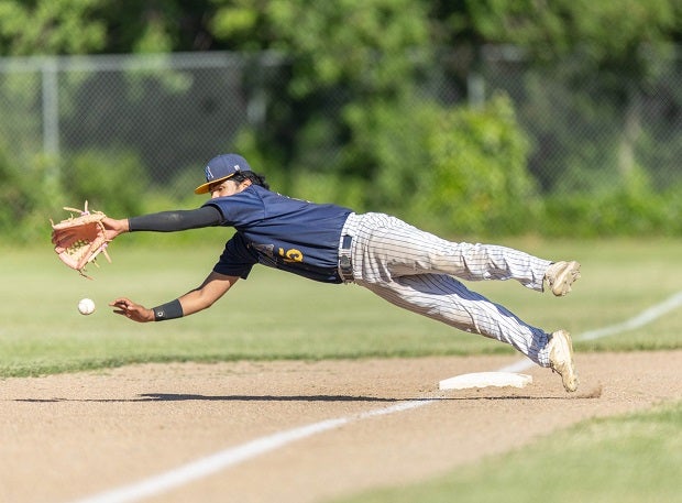 Point Arena third baseman Jose Bernal Diaz dives for a ball down the line during their regular finale against Sonoma Academy. The ball was called foul. (Photo: Charles Chang)