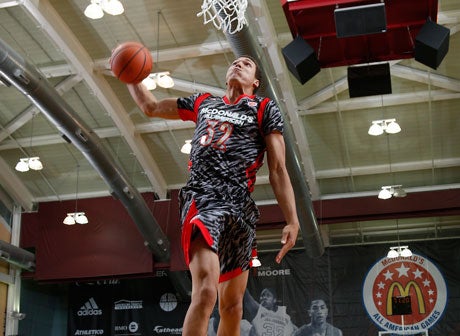 Aaron Gordon, shown here during Monday's Powerade Jam Fest, earned MVP honors after tallying 24 points and eight rebounds.